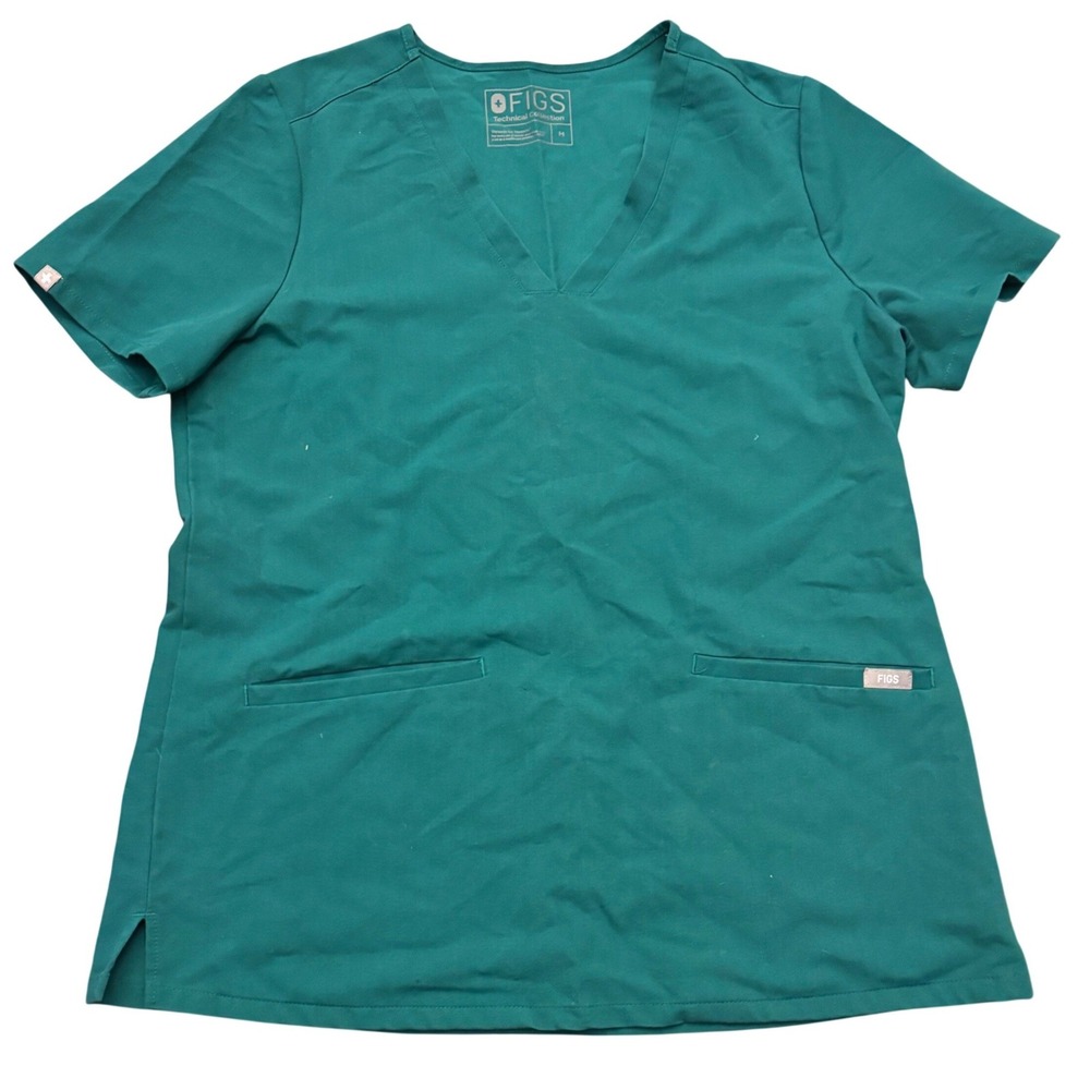 Figs Technical Collection | Women M Scrub Top | Teal Green V-Neck Short Sleeve